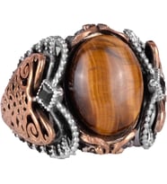 Gerçek Doğal Kaplan Gözü Taşı Yüzük, 925K Katı Gümüş Erkek Yüzüğü, Cesur Tasarım