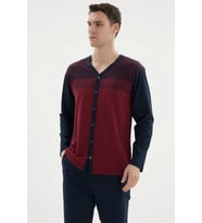 LYYN Kocabey Dm-26104 V Yaka Boydan Düğmeli Pijama Takımı (Bordo)