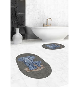 EVDEYA Dijital Yıkanabilir Modern Fil Desen İkili Banyo Halısı Paspas Oval Klozet Takımı, OKLOZET-33-GRİ, (Gri)