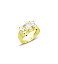 Gümüş altın yaldızlı baget kesim zirkon taşlı ayarlamalı şovalye yüzük SGTL12698GOLD (Altın Rengi)