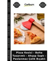 Özel Üretim Mutfak Hediyelik Pizza Kesici - Balta Tasarımlı - Ahşap Saplı - Paslanmaz Çelik Bıçaklı