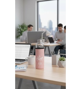 Lüks Şeffaf Kılıflı Cam Matara 1000ml – Açık Pembe