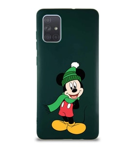 Samsung Galaxy A71 Soft Premier Kapak Mickey Mouse-G Tasarımlı Silikon Kılıf - Yeşil (Şeffaf)