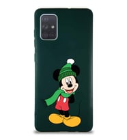 Samsung Galaxy A71 Soft Premier Kapak Mickey Mouse-G Tasarımlı Silikon Kılıf - Yeşil (Şeffaf)