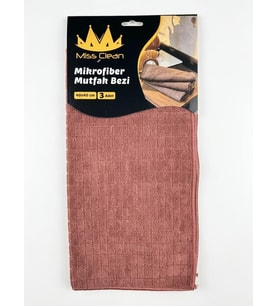 Miss Clean Mikrofiber Kareli Yüzey Cam Temizlik Bezi 40x40 Cm Süper Emici - Kahverengi - 3'lü