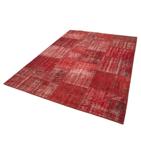Kırmızı Halı Vintage Patchwork Stil Modern Salon Halısı El Dokuma Pamuk Yün Orta Havlı