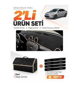 FORD MONDEO MK4 (2008-2014) Uyumlu Torpido Örtüsü + Deri Bagaj Çantası + Sticker Seti - Siyah Bej