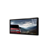 Doğa Manzarası Önünde Kırmızı Jeep Çerçeveli Cam Tablo
