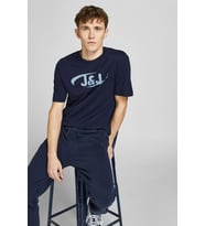 Jack & Jones Erkek Baskılı Bisiklet Yaka T-Shirt 63412205220 Siyah (Lacivert)