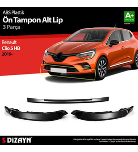 Renault Clio Uyumlu 5 Hatchback ABS Plastik Ön Tampon Alt Lip 3 Parça. 2019 Üzeri A+Kalite Parça