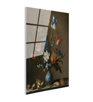 Tamperli Gerçek Cam Tablo Jan van Huysum Vazolu Çiçekler Deniz Kabukları Ressam Tablosu Dekoru