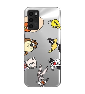 Oppo A16 / A55 Uyumlu Bugs Bunny Tüm Karakterler Tasarımlı Şeffaf Telefon Kılıfı