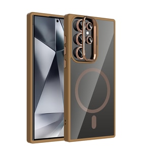 Lexroo Galaxy S24 Ultra Kılıf Standlı ve Kamera Lens Hediyeli M-Safe Şarj Özellikli Etro Kılıf - Desert Titanyum