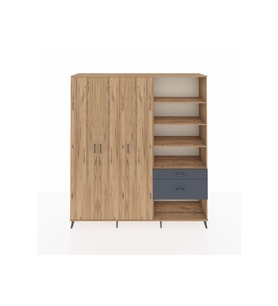 Hyperion Dolap 16 Raflı 2 Çekmeceli 3 Kapaklı 220x44x243 Çam-Çam/Antrasit