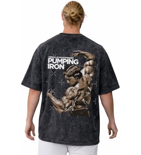Arnold Pumping Iron Bodybuilding Fitness Sırt Baskılı Unisex Oversize Vintage Yıkamalı Tişört
