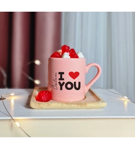 I Love You ( Seni Seviyorum ) Tasarımlı Kişiye Özel Pembe Türk Kahvesi Fincanı