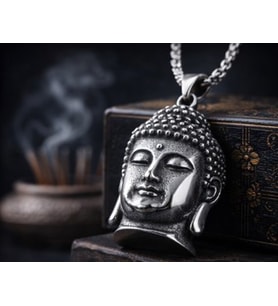 Antik Eskitme Gümüş Renk Çelik Güç ve Huzur Sembolü Spiritüel Buda Kolye