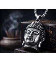 Antik Eskitme Gümüş Renk Çelik Güç ve Huzur Sembolü Spiritüel Buda Kolye
