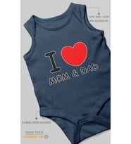 I Love Mom and Dad Baskılı Bebek Zıbını – Çıtçıtlı Body  %100 Pamuk Sıfır Kol (Lacivert)