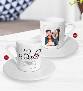 BK Gift Kişiye Özel Babalar Günü Hediyesi Fotoğraflı Türk Kahvesi Fincanı-10 (Beyaz)
