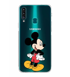 Samsung Galaxy A20s  Kamera Korumalı  Kapak Mickey Mouse Tasarımlı  Şeffaf Kılıf