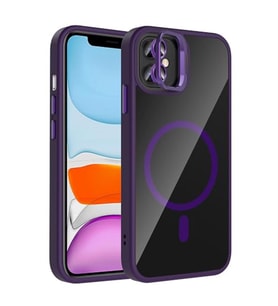 Coverzone iPhone 11 ile Uyumlu Z-Etro MagSafe Wireless ?arj Destekli, G��l� Manyetik Tutucu, Stand Olabilen, Kamera Lens Hediyeli Koruyucu K?l?f Derin Mor