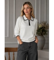 Kadın Fermuarlı Polo Yaka Triko Kazak 12506