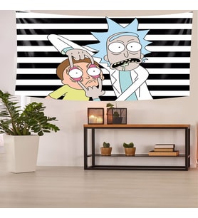 Rick and Morty Desen Leke Tutmaz Kadife Dokulu Kumaş Duvar Örtüsü Duvar Halısı Tapestry (Siyah)