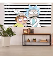Rick and Morty Desen Leke Tutmaz Kadife Dokulu Kumaş Duvar Örtüsü Duvar Halısı Tapestry (Siyah)
