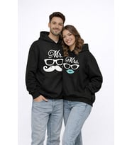 Mr Mrs Baskılı Sevgili Kombini Oversize Hoodie Seti Unisex Sevgililer Günü Özel Tasarım (Siyah)