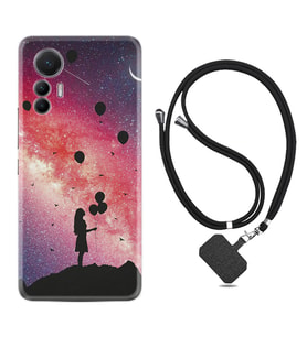 Xiaomi 12 Lite Kılıf Resimli Boyun Askılı İpli Desenli Silikon Flowers Cat 2 1349