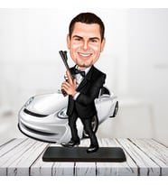 Kişiye Özel Karikatür Biblo JAMES BOND BEYAZ ARABA