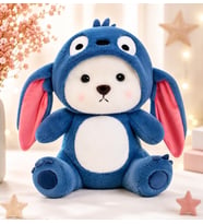 50 cm büyük boy mavi kostümlü puffy hug ayıcık şapkası çıkabilen sevimli peluş oyuncak