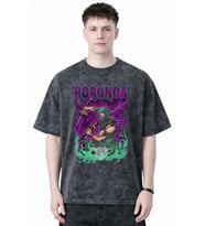 Tasarım Roronoa Zoro One Piece Anime Baskılı Unisex Oversize Eskitme Yıkamalı Tişört