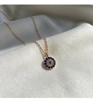 Kişiye Özel 925 Ayar Gümüş Taşlı Nazar Boncuğu Kolye (Rose)