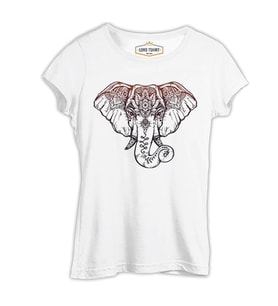 Elephant and Tattoo Beyaz Kadın Tshirt