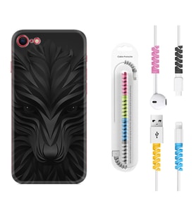 Apple iPhone 5 6 7 8 Plus Se XR Kılıf Kablo Koruma Spiral Silikon Black Fox 1325