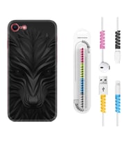 Apple iPhone 5 6 7 8 Plus Se XR Kılıf Kablo Koruma Spiral Silikon Black Fox 1325
