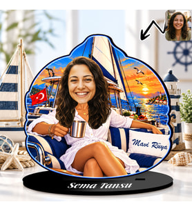 BK Gift Kişiye Özel Tekne Tasarımlı Kadın Karikatür Biblo-1
