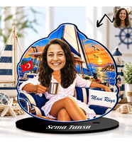 BK Gift Kişiye Özel Tekne Tasarımlı Kadın Karikatür Biblo-1