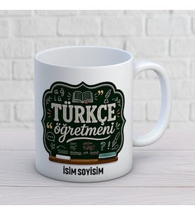 Kişiye Özel Türkçe Öğretmeni Baskılı Kupa, Kara Tahta Tasarımlı İsim Soyisim Yazılı Öğretmen Hediyesi