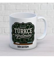 Kişiye Özel Türkçe Öğretmeni Baskılı Kupa, Kara Tahta Tasarımlı İsim Soyisim Yazılı Öğretmen Hediyesi