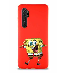 Xiaomi Mi Note 10 Lite Soft Premier Kapak Sünger Bob Tasarımlı Silikon Kılıf - Kırmızı (Şeffaf)