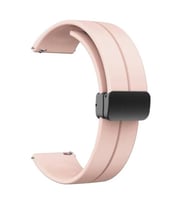 Oppo Watch 46mm 22mm Manyetik Klipsli Silikon Lüx Kordon + Metal Kordon Dönüştürücü (Pembe)
