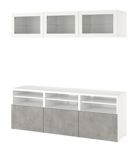 TV Ünitesi, Beyaz-Açık Gri, 180x42x192 cm, Çıt Çıt Raylı