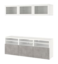 TV Ünitesi, Beyaz-Açık Gri, 180x42x192 cm, Çıt Çıt Raylı