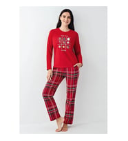 Arnetta %100 Pamuk Ekose Yılbaşı Konsept Bayan Pijama Takım (Kırmızı)