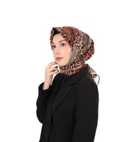 Bursa İpek Turuncu Zebra Leopar Desen Twill İpek Eşarp