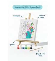 Unicorn Sürpriz Kutusu Çocuk Boyama Tuvali – Şövaleli Eğitici Boyama Seti 20x20 cm