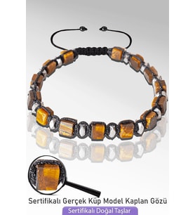Sertifikalı Küp Model Gerçek Kaplan Gözü Taşı Bileklik - Ayarlamalı